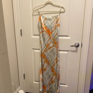 Vibrant Orange and Gray Maxi Dress